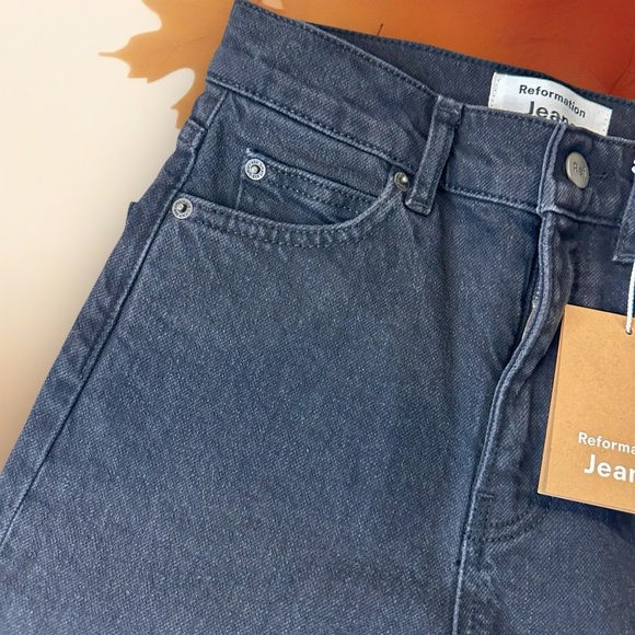 NWT Reformation Denim ‘Liza’ High-Rise Straight-Leg Long Jeans in “Faded Black” - Picture 8 of 16